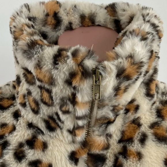 Victoria's Secret PINK Know One Cares Faux Fur Crop Full Zip Jacket Leopard Sm - Picture 4 of 7